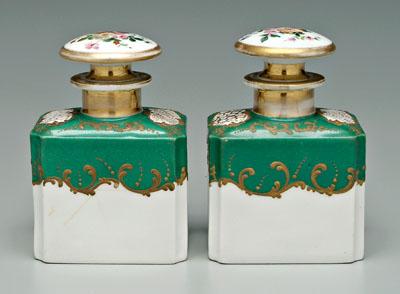 Appraisal: Pair French porcelain perfumes stoppers with hand-painted floral bouquets bases