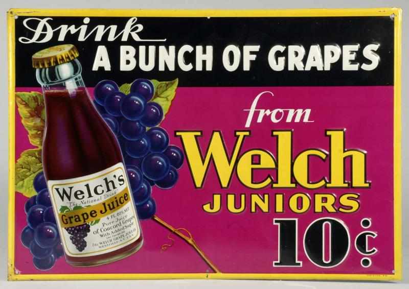 Appraisal: Embossed Tin Welch's Grape Juice Sign Description Great color and