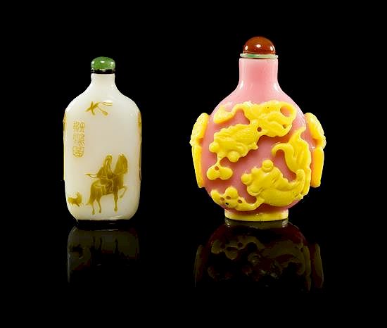 Appraisal: Two Peking Glass Snuff Bottles Height of taller inches Two