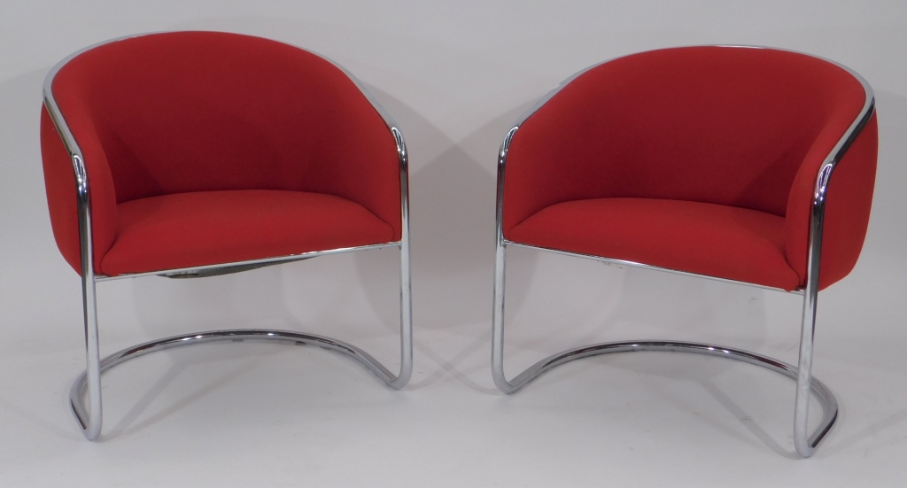 Appraisal: PR ANTON LORENZ FOR THONET RED TUBULAR ARM CHAIRS Germany