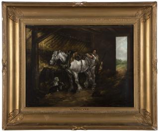 Appraisal: Attributed to George Morland Figure and horse in a barn