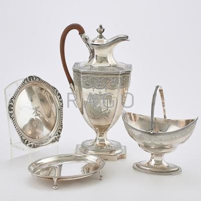 Appraisal: FOUR PIECES OF GEORGIAN SILVER HOLLOWARE Wine ewer bright cut