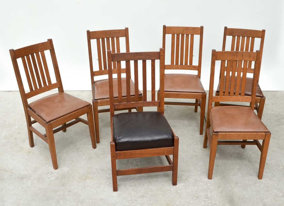 Appraisal: ARTS AND CRAFTS OAK SIDE CHAIRS Arts crafts period set