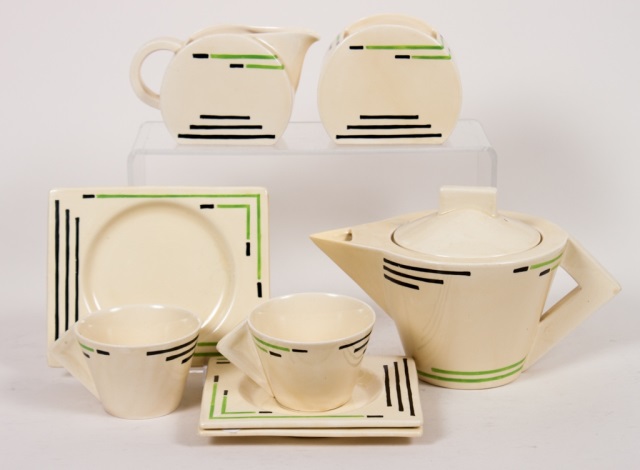 Appraisal: Clarice Cliff Bizarre -piece tea set circa comprising teapot cream