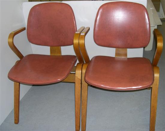 Appraisal: Pair Thonet tacked salmon vinyl upholstered bent plywood chairs open