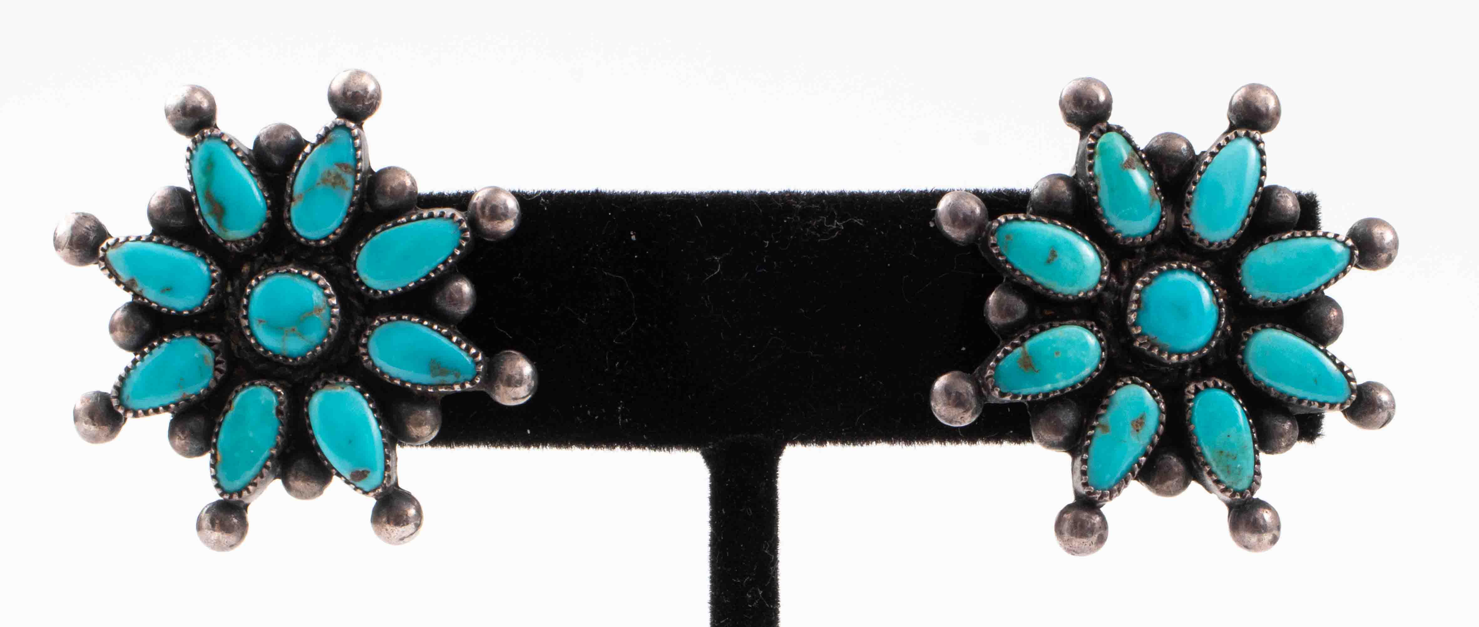 Appraisal: NATIVE AMERICAN ZUNI SILVER TURQUOISE EARRINGS Vintage Native American Zuni