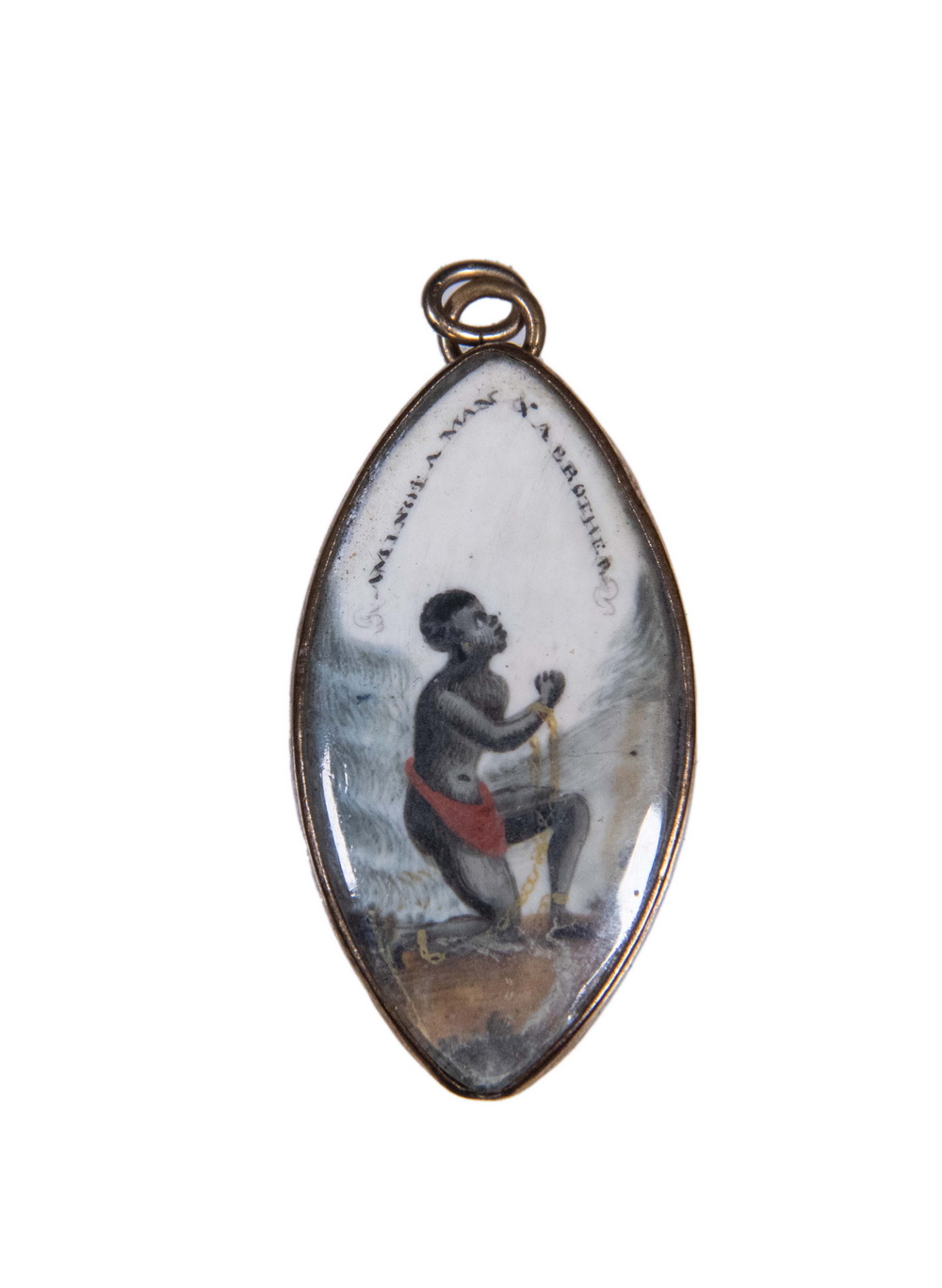 Appraisal: RARE ABOLITIONIST MINIATURE 'RECOGNITION' PENDANT Circa Marquis Shaped Miniature Locket