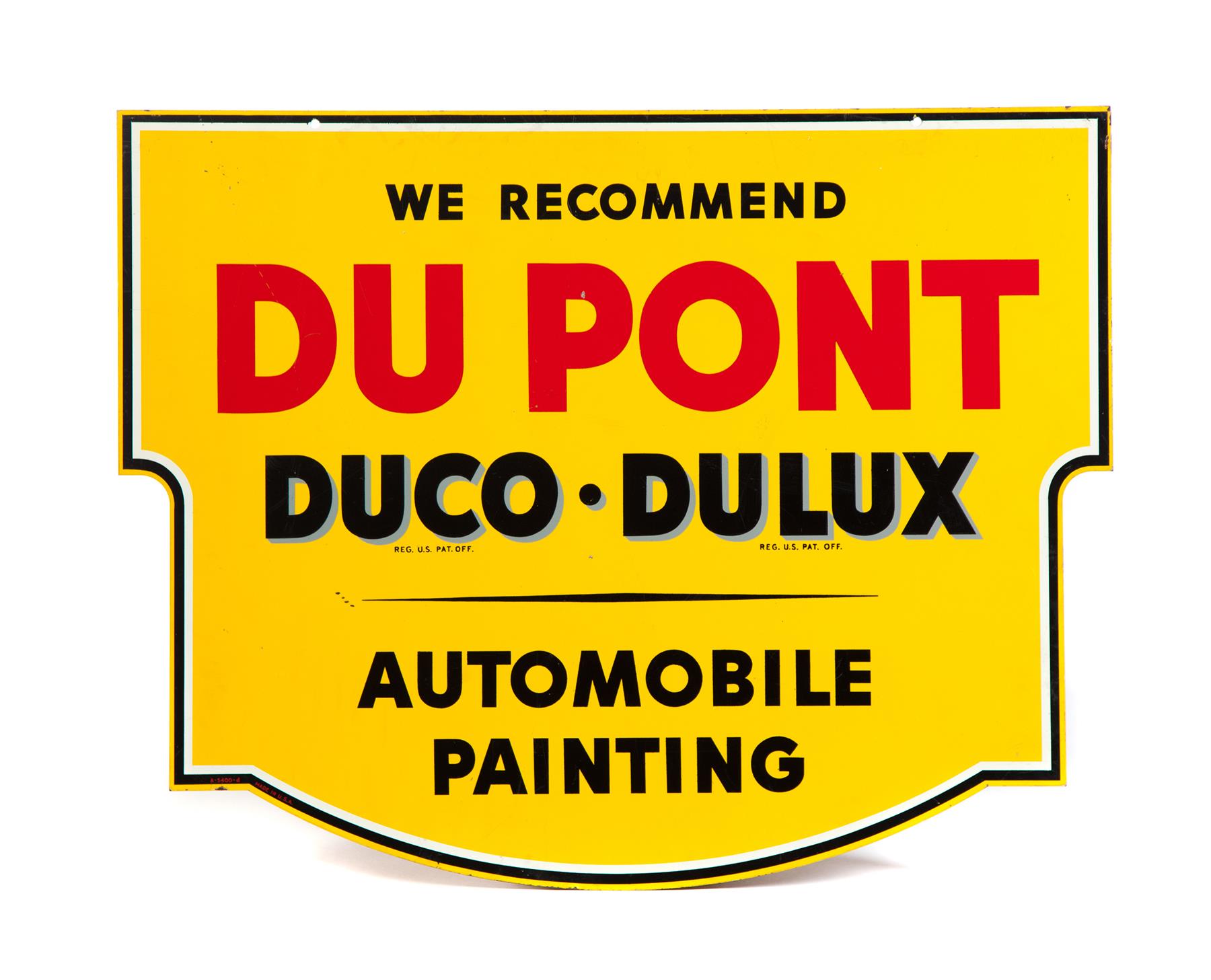 Appraisal: DUPONT AUTOMOBILE PAINTING SIGN American th century enamel on metal