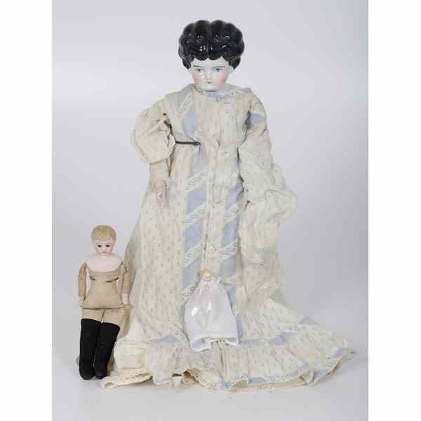 Appraisal: China Head and Bisque Dolls Continental probably German Doll with