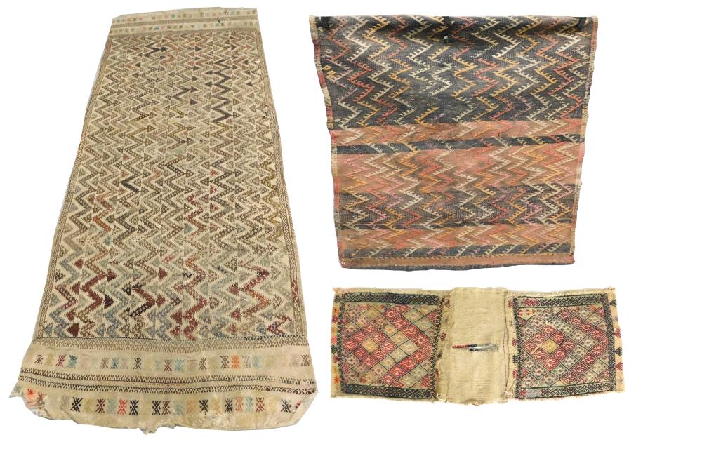 Appraisal: RUGS Three semi antique kilims handwoven including saddlebag with color