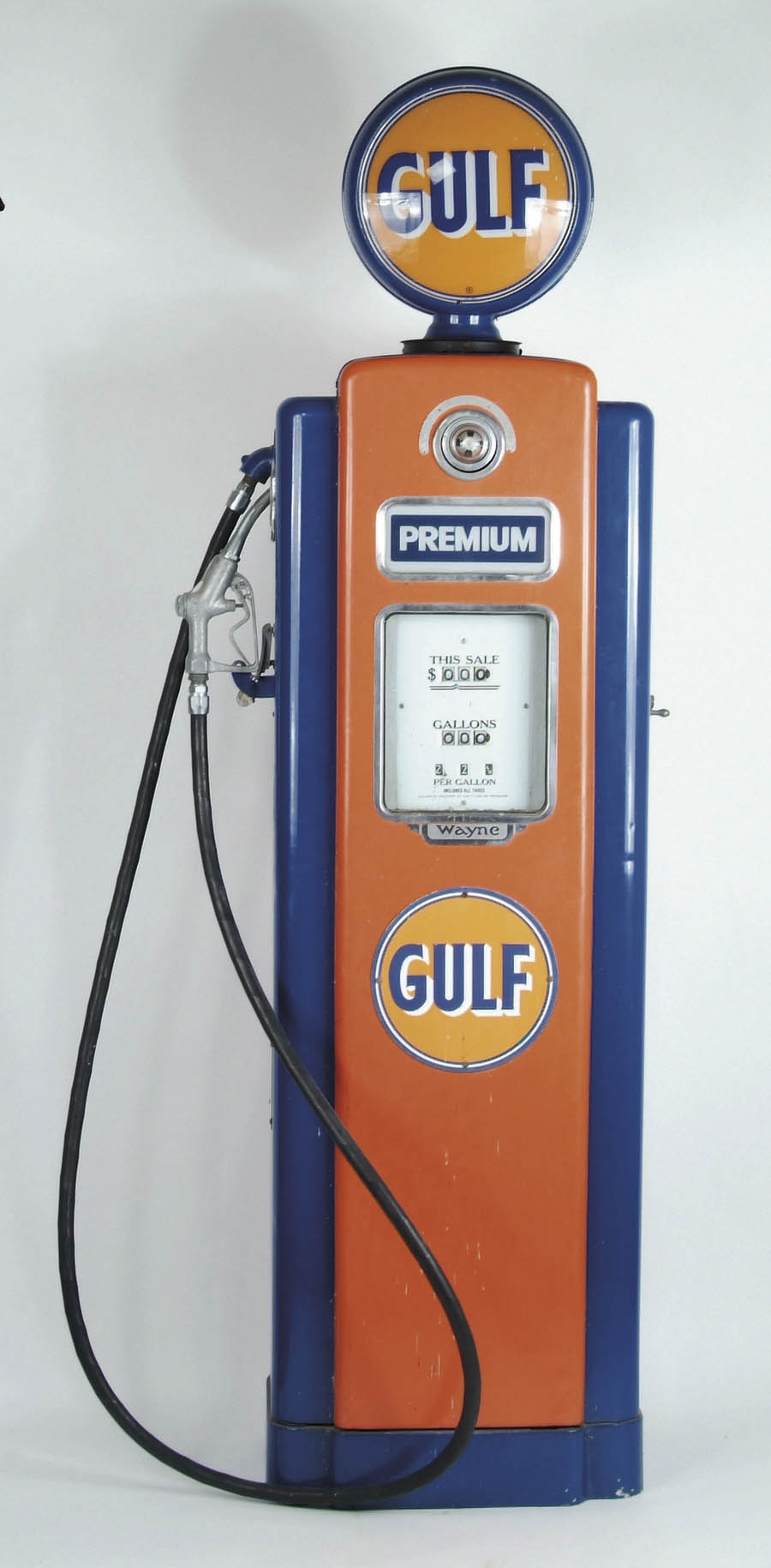 Appraisal: GULF WAYNE MODEL GAS PUMP Orange and blue color scheme