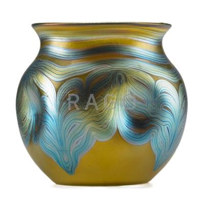 Appraisal: LOETZ Iridescent glass vase with blue and green swirl decoration