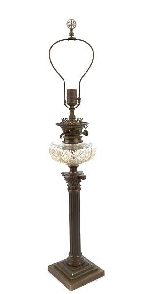 Appraisal: A brass two light student's lamp together with a brass