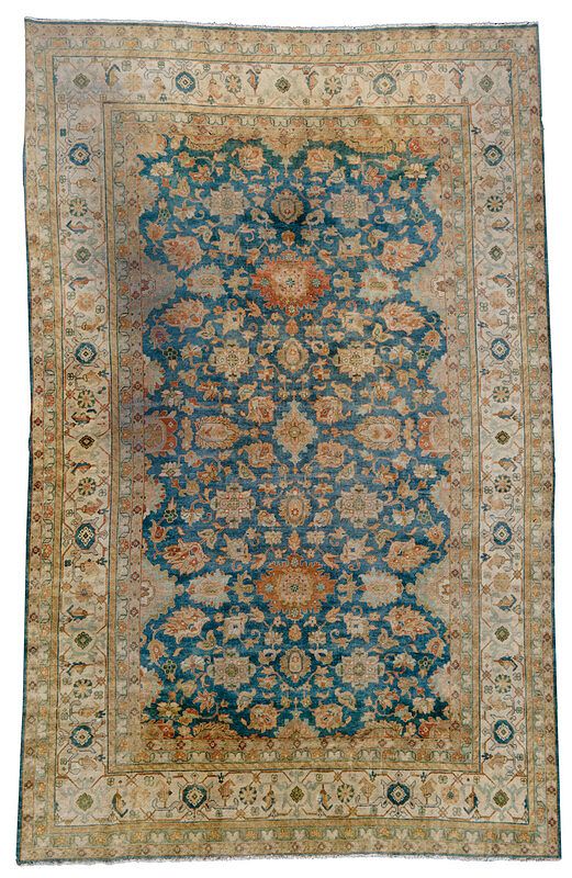 Appraisal: Afghanistan Carpet th century blue field with large tan and