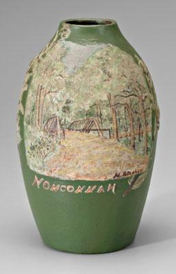 Appraisal: Nonconnah vase ovoid with polychrome slip decoration covered bridge flanked