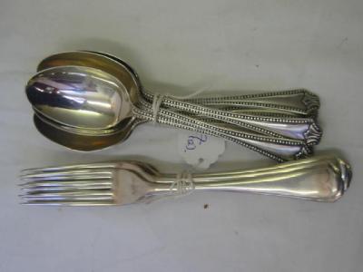 Appraisal: A SET OF DESSERT SPOONS the beaded handles with leaf