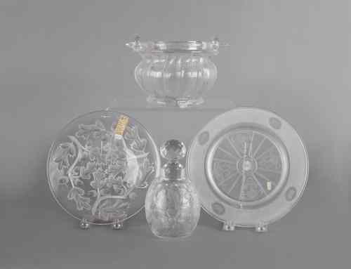 Appraisal: Two etched glass plates probably Hawkes together with a scent