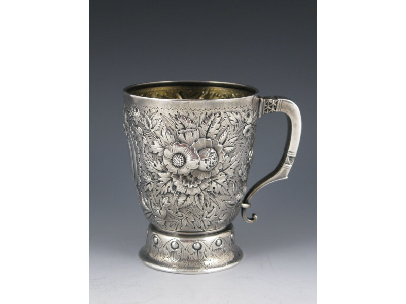 Appraisal: Tiffany Co Repousse Sterling Silver Mug early th c with