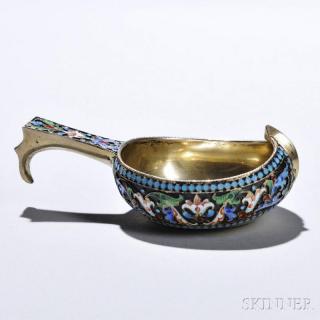 Appraisal: Russian Silver and Cloisonn Enamel Miniature Kovsh Moscow c Cyrillic