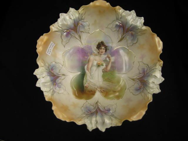 Appraisal: R S Prussia Porcelain Portrait Bowl Autumn iris mold satin