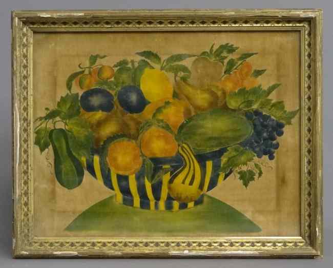 Appraisal: th c watercolor theorem on velvet still life with fruit