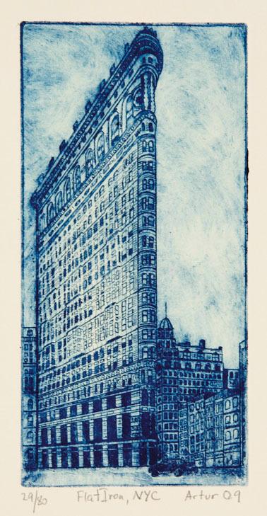 Appraisal: Autur ShabelmikTwo etchings Flat Iron NYC printed in blue numbered