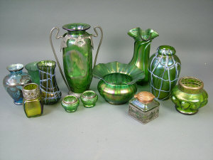 Appraisal: A large group of Loetz style Art Nouveau iridescent glass