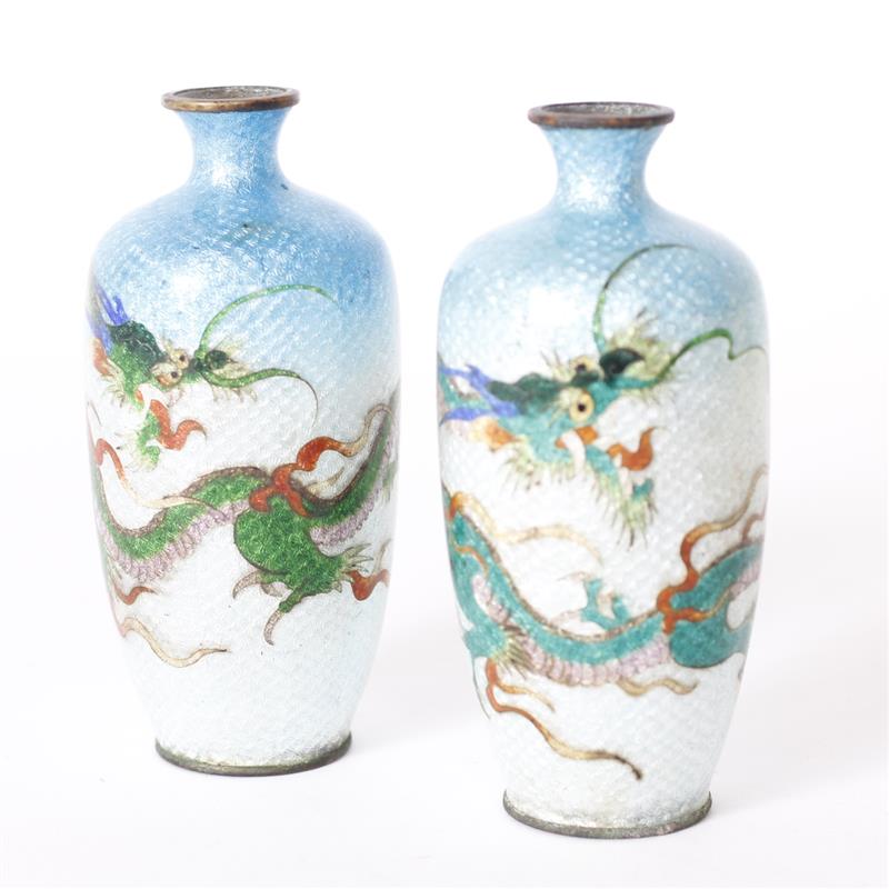 Appraisal: Pair of small Japanese Cloisonne Ginbari Enamel Vases Blue to