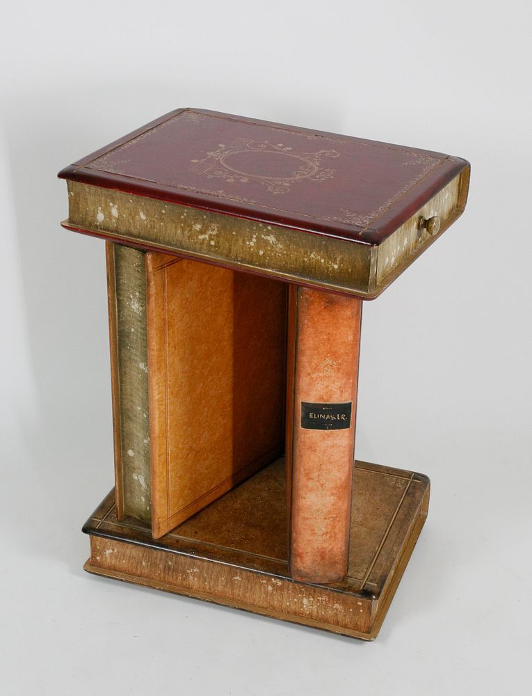 Appraisal: Faux Leather-Bound Book Stack Table Faux Leather-Bound Book Stack One