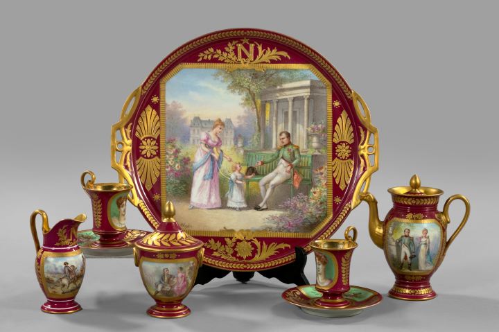 Appraisal: Eight-Piece Sevres -Style Porcelain Cabaret a Deux fourth quarter th