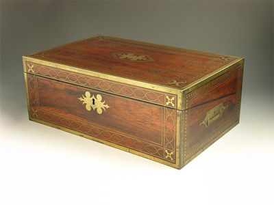 Appraisal: An early th century American rosewood and brass bound writing