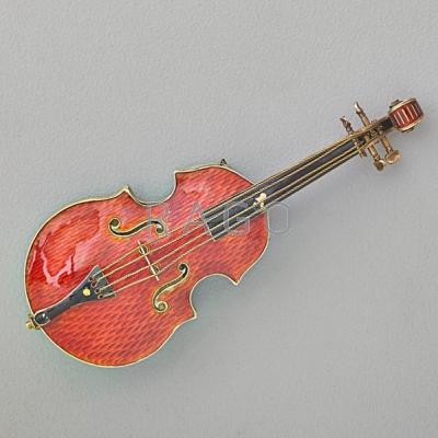 Appraisal: VIENNESE VIOLIN FORM ENAMELED SILVER WATCH Red guilloche case the