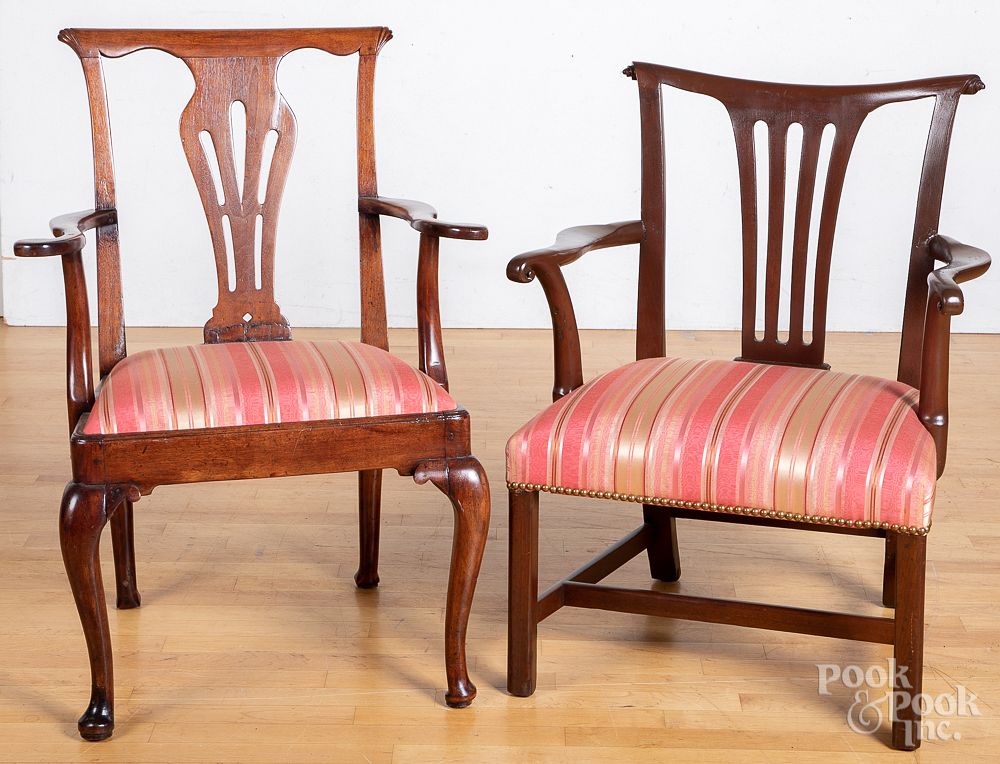 Appraisal: Two Georgian mahogany armchairs th c Two Georgian mahogany armchairs