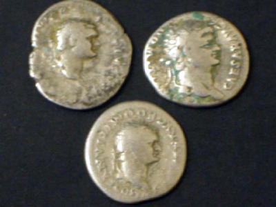 Appraisal: THREE DOMITIAN AS CAESAR DENARII with Vesta enthroned seated figure