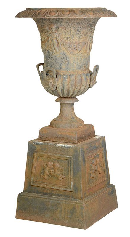 Appraisal: Large Cast Iron Garden Urn th century heavy cast with