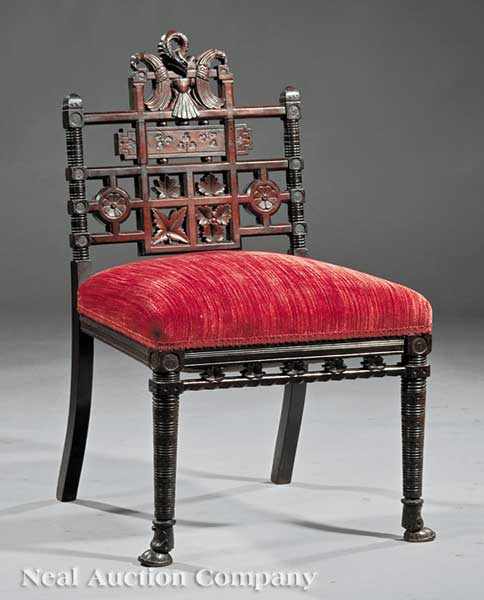 Appraisal: A Diminutive American Aesthetic Carved Rosewood Slipper Chair late th