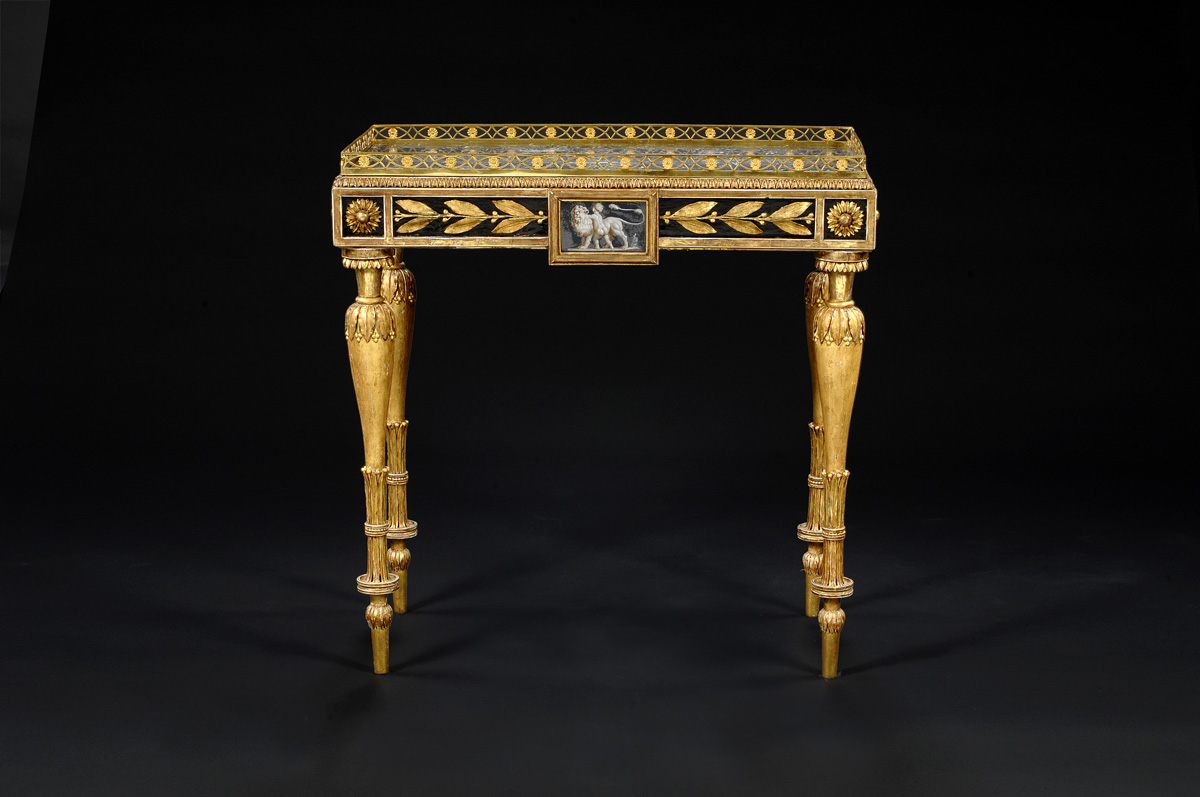 Appraisal: BALTIC NEOCLASSICAL CARVED GILTWOOD ORMOLU AND EGLOMISE SIDE TABLE POSSIBLY