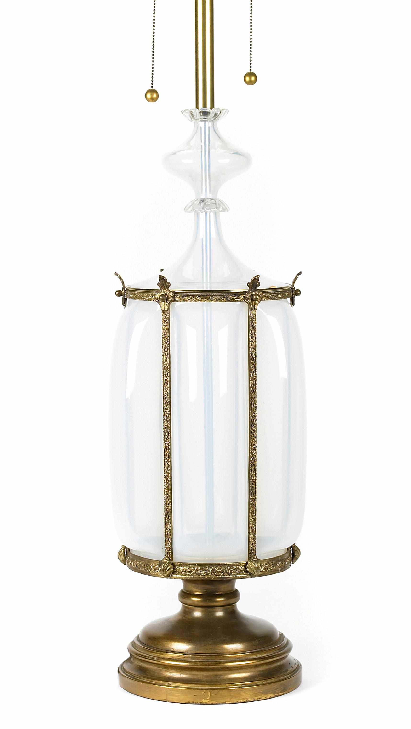 Appraisal: A gilt metal mounted glass table lamp possibly Muranoheight excluding