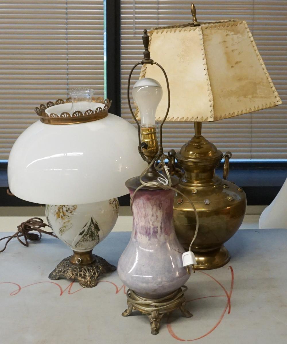 Appraisal: Art Pottery Vase mounted as Lamp and Two Table Lamps