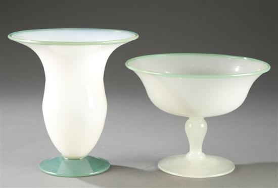 Appraisal: Pearl opalescent glass compote and vase Attributed to Fry Glass