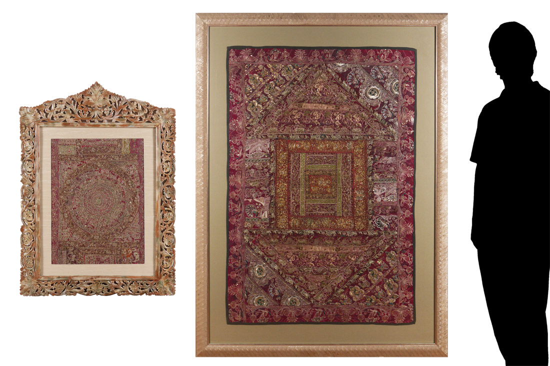 Appraisal: FRAMED BEADED INDIAN TAPESTRIES pieces total to include Maroon ground