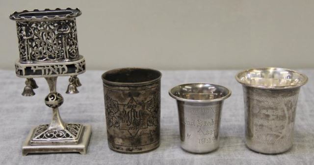 Appraisal: JUDAICA Assorted Group of Silver Items Includes a pedestal spice