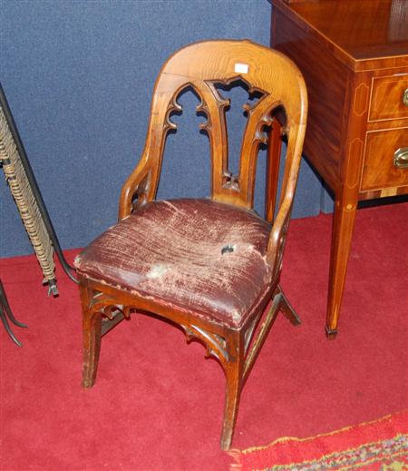 Appraisal: VICTORIAN GOTHIC OAK SIDE CHAIR CIRCA the open work arched