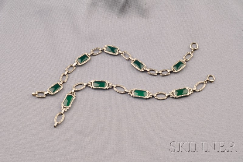 Appraisal: Two kt Gold and Green Onyx Bracelets Krementz Co c