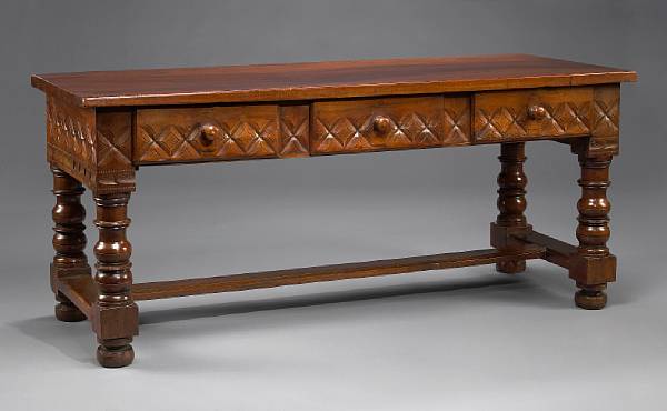 Appraisal: A Spanish Baroque walnut library table early th century The