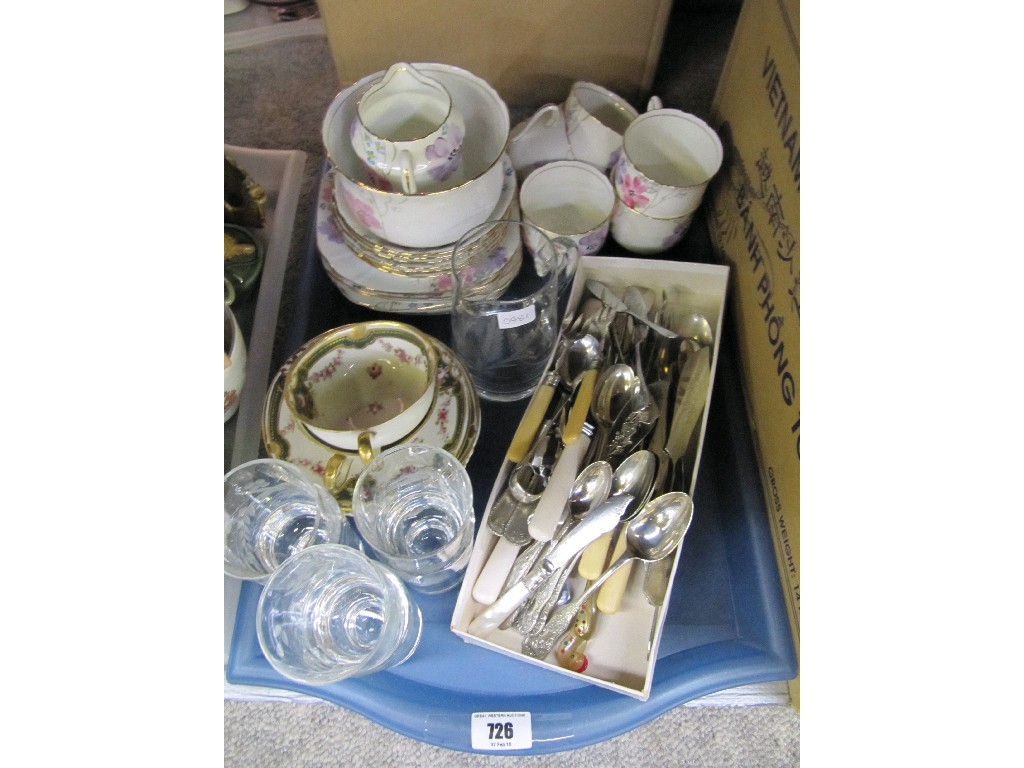 Appraisal: Tray lot of assorted teawares glass and cutlery