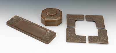 Appraisal: A Tiffany Bronze Zodiac Desk Set Cast bronze with brown