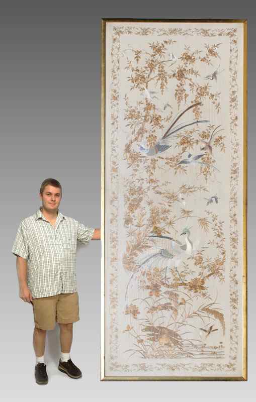 Appraisal: PALATIAL CHINESE SILK AND METALLIC THREAD EMBROIDERY ON SILK Late