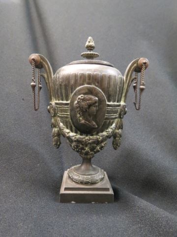 Appraisal: Early French Candlestick Urn classical medallion decor to bronzed