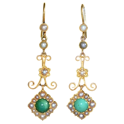 Appraisal: A pair of turquoise and split pearl earrings of flower